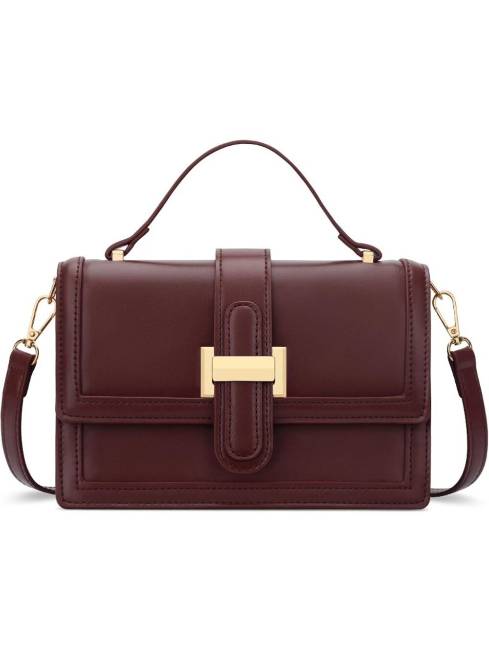 Women's Wine Leather Crossbody Top Handle Handbag Adjustable Shoulder Purse